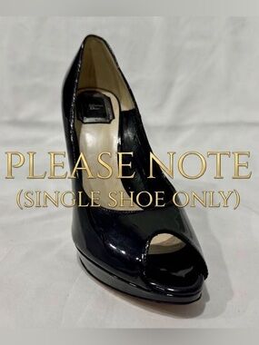 Christian Dior Black Patent Peep Toe Platform Heel Single Shoe 38.5